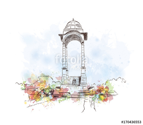 500x439 Watercolor Sketch Of India Gate New Delhi In Vector Illustration - India Gate Sketch