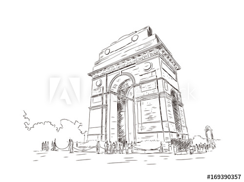 500x373 Hand Drawn Sketch Illustration Of India Gate, 42 Meter High - India Gate Sketch