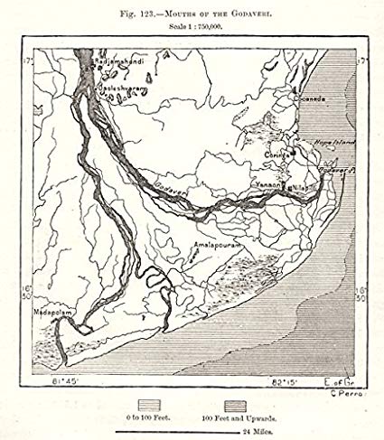 425x487 Mouths Of The Godavari. India. Sketch Map - India Map Sketch