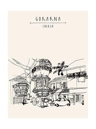 366x488 Gokarna, Karnataka, India. Vector Artistic Drawing. Travel Sketch - India Sketch