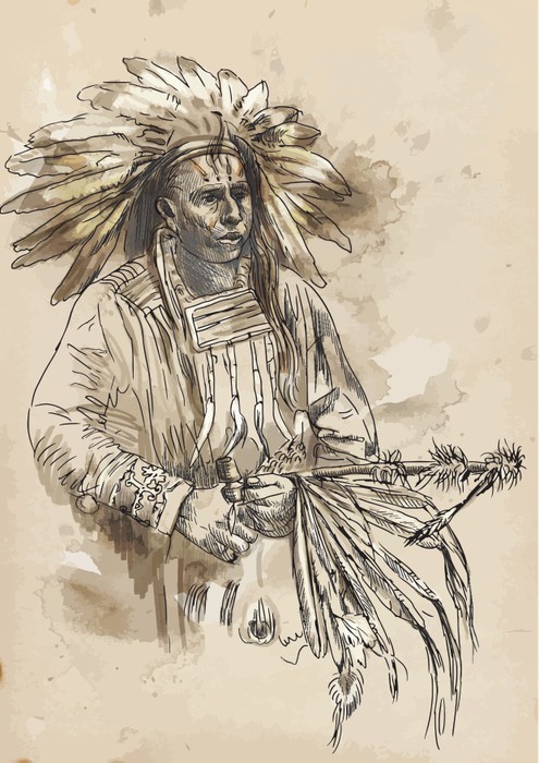 495x700 Indian Chief Holding A Peace Pipe - Indian Chief Sketch