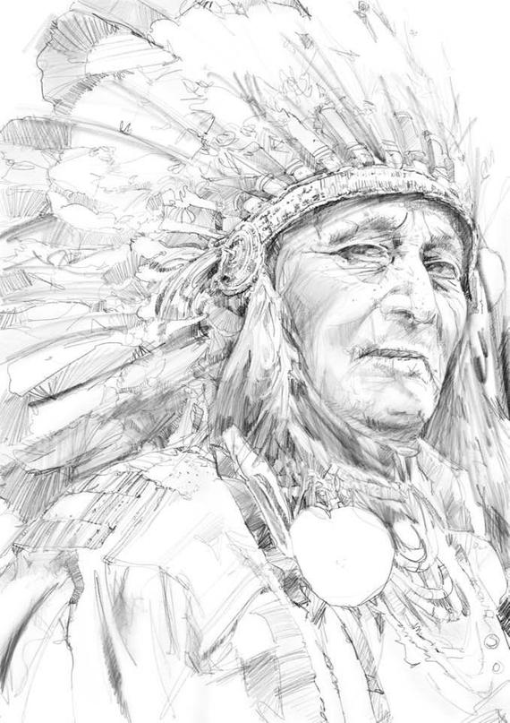 570x807 Native American Indian Chief Print Of Sketch 8 X 10 Square Etsy - Indian Chief Sketch
