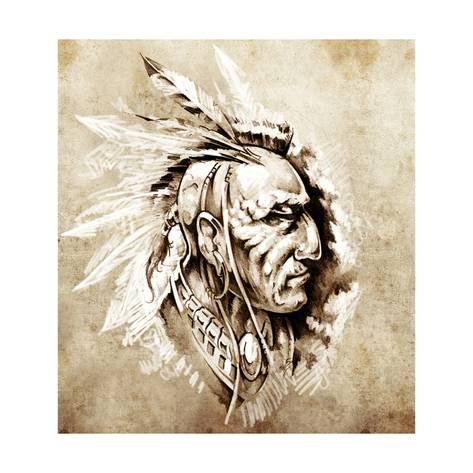 473x473 Sketch Of Tattoo Art, American Indian Chief Illustration Prints By - Indian Chief Sketch
