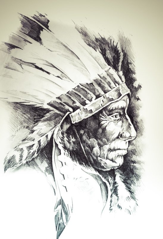 548x800 Sketch Of Tattoo Art, Native American Indian Head, Chief, Isolated - Indian Chief Sketch