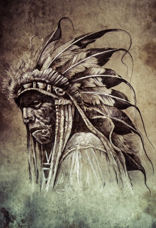 548x800 Sketch Of Tattoo Art, Native American Indian Head, Chief, Vintage - Indian Chief Sketch