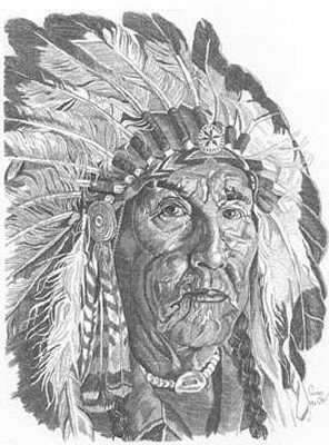 296x400 Elder Indian Chief Pencil Sketch - Indian Chief Sketch