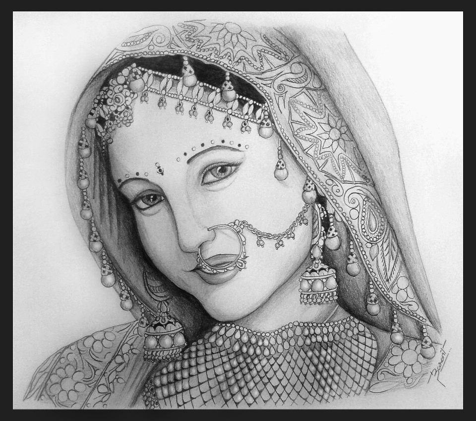 960x849 Indian Bride By On @ - Indian Face Sketch