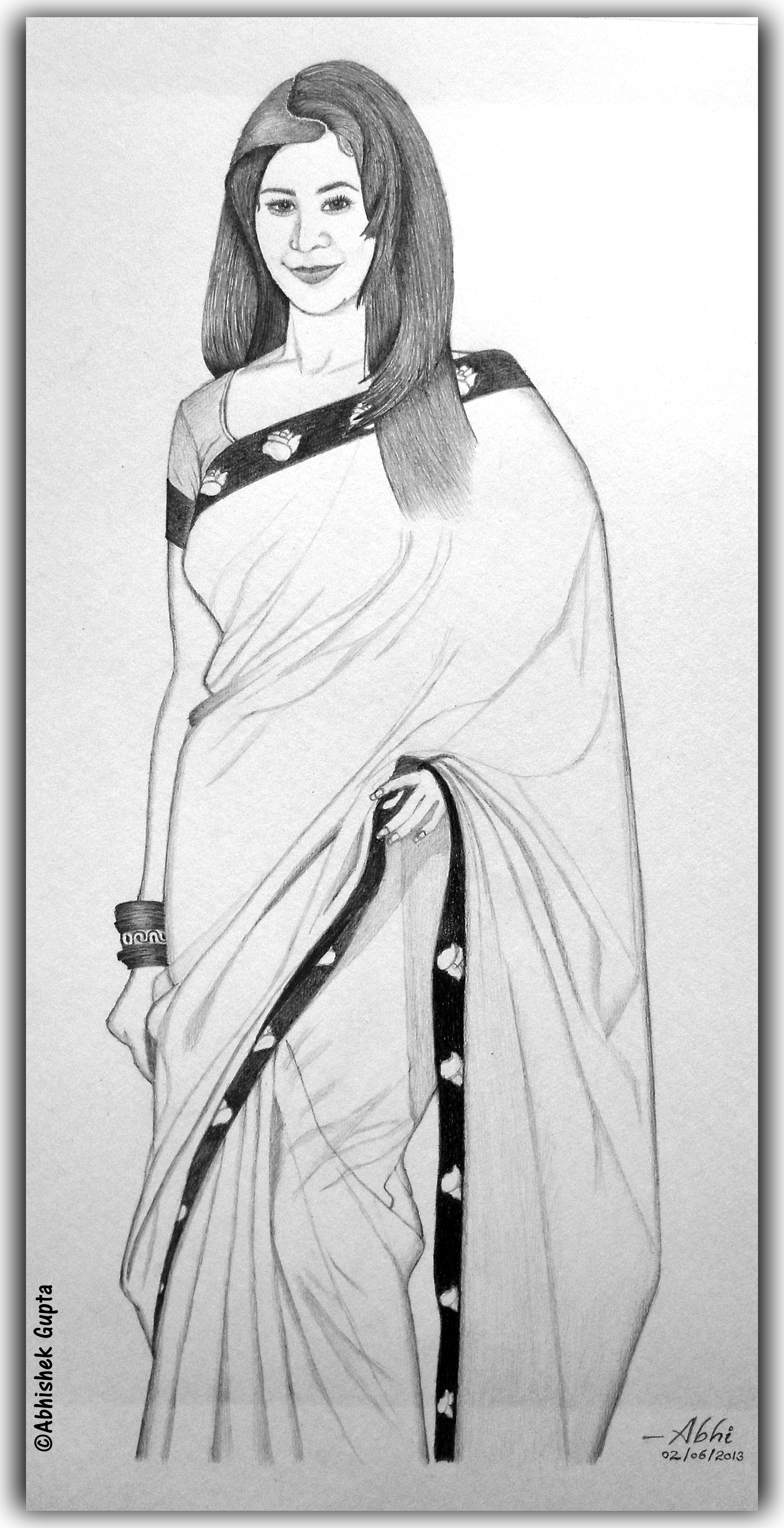 1780x3467 Indian Girl In Saree Beauty In Shades - Indian Face Sketch