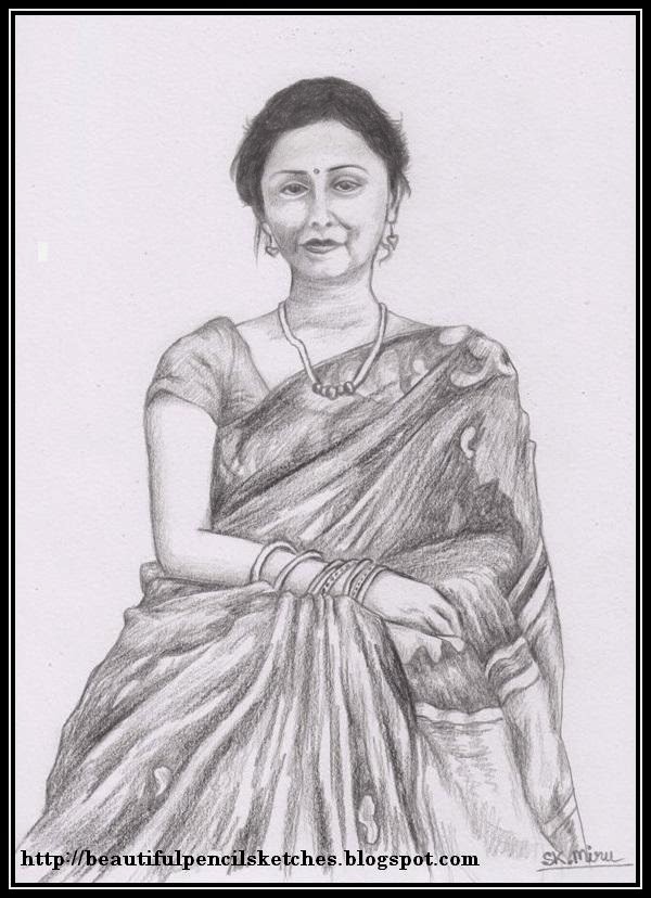 600x828 Beautiful Pencil Sketches Indian Woman In Saree Perhaps My Most - Indian Face Sketch