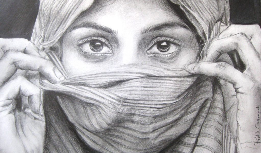 1024x600 Pencil Sketch Of A Indian Girl Face - Indian Face Sketch