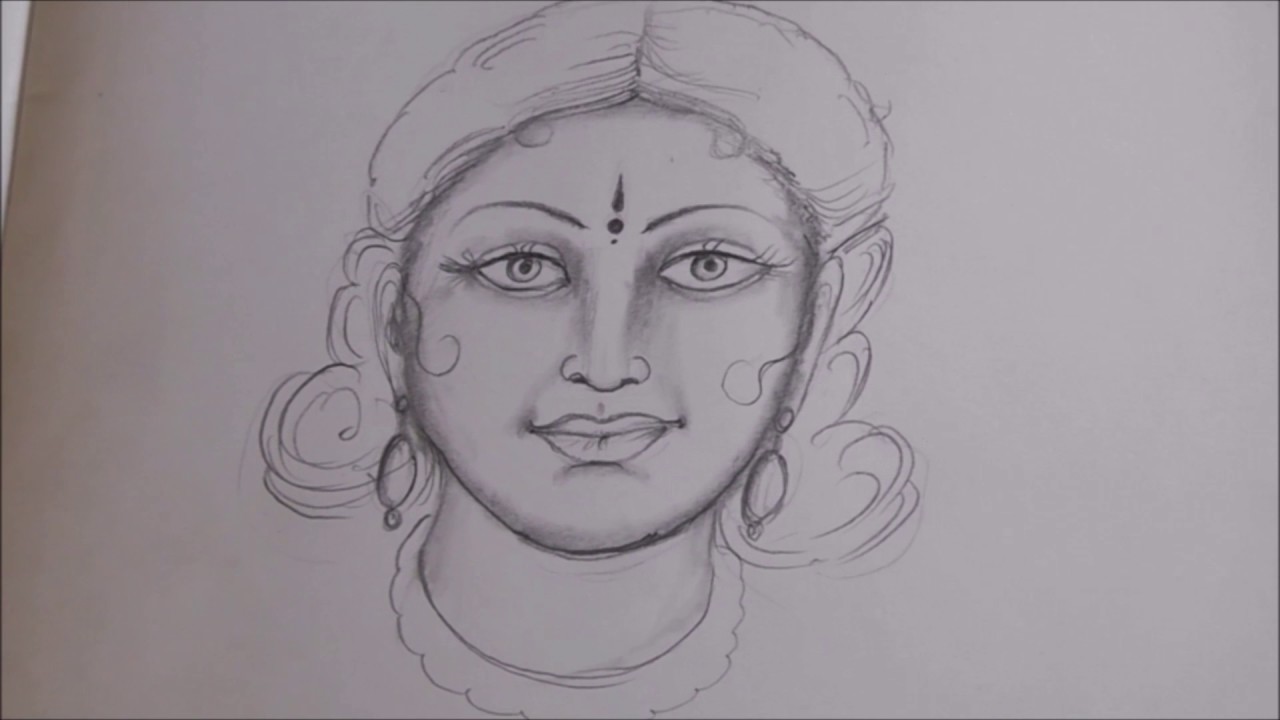 1280x720 Free Hand Sketch Of Beautiful Traditional Indian Women Face - Indian Face Sketch