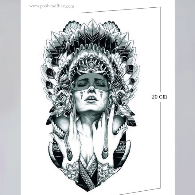 635x635 Realistic Drawing Temporary Waterproof Tattoo Native American - Indian Feather Sketch