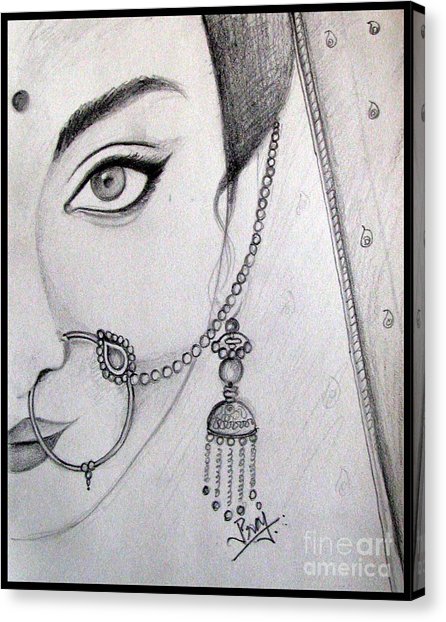 446x622 Indian Girl Sketch Canvas Prints Fine Art America - Indian Girl Sketch