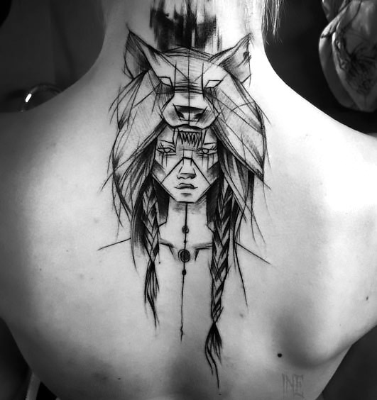 531x564 Sketch Style Indian Girl Tattoo Idea - Indian Girl Sketch