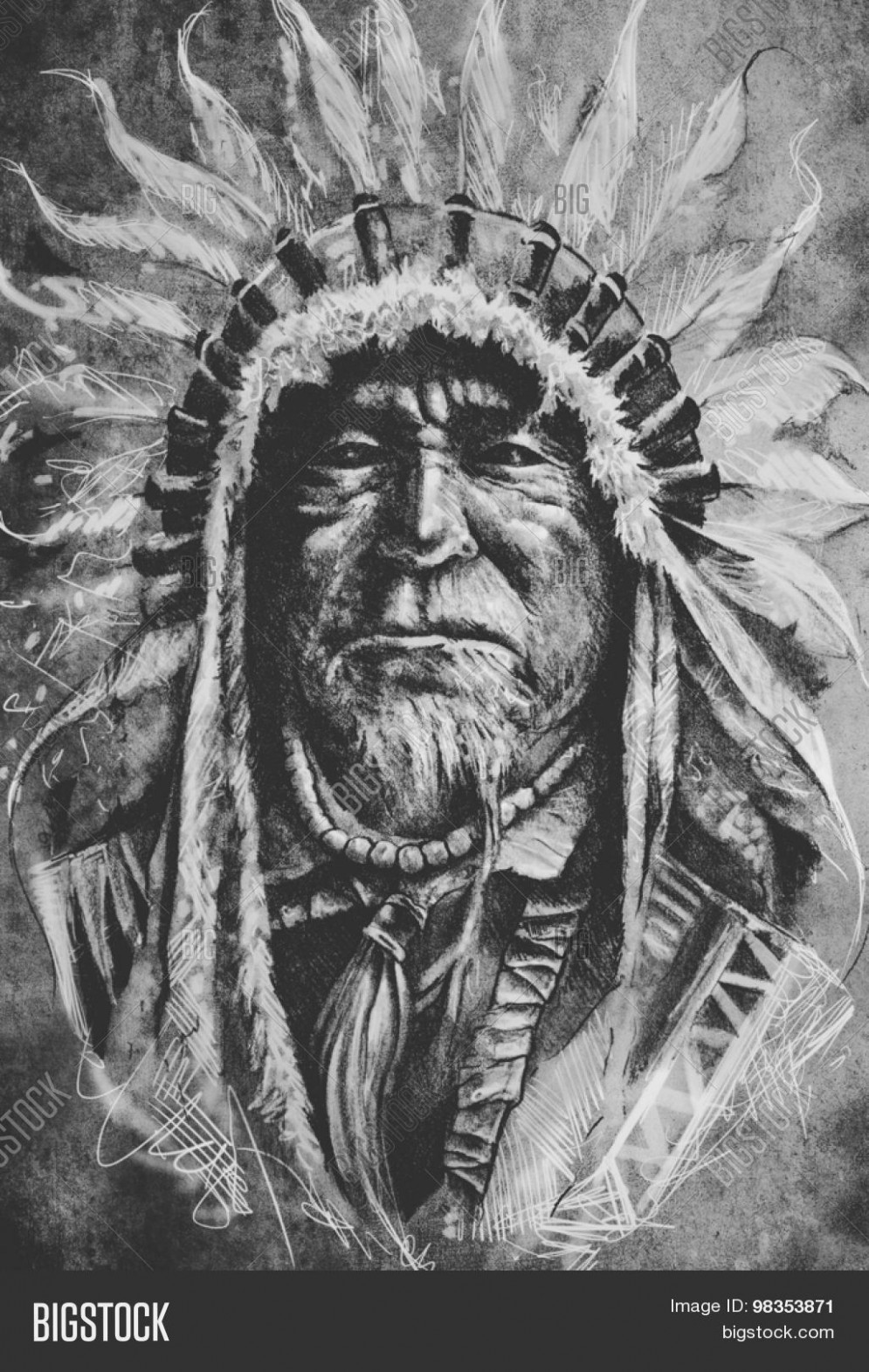 995x1571 Sketch Of Tattoo Art Native American Indian Head Chief Image - Indian Head Sketch