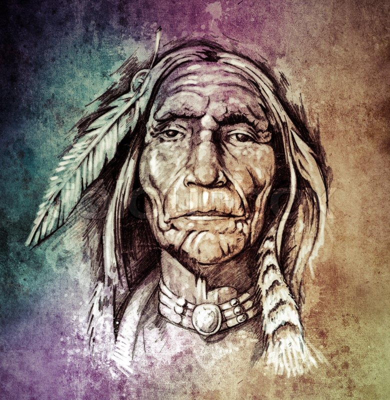 780x800 Sketch Of Tattoo Art, Portrait Of American Indian Head Over - Indian Head Sketch