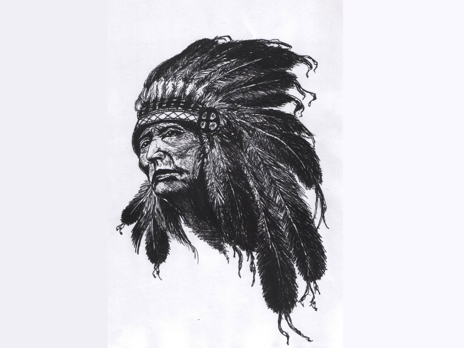 1600x1200 Collection Of Old Native American Indian Chief Tattoo Drawing - Indian Head Sketch