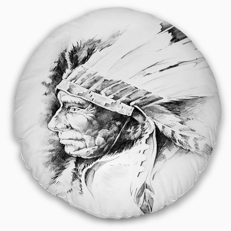 800x800 East Urban Home Abstract American Indian Head Tattoo Throw Pillow - Indian Head Sketch