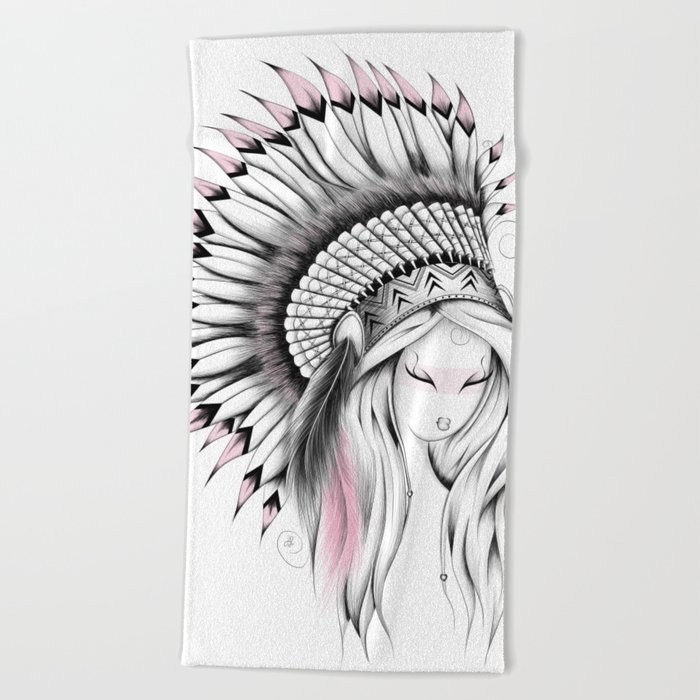 700x700 Indian Headdress Pink Version Beach Towel By Loujah Society6 - Indian Headdress Sketch