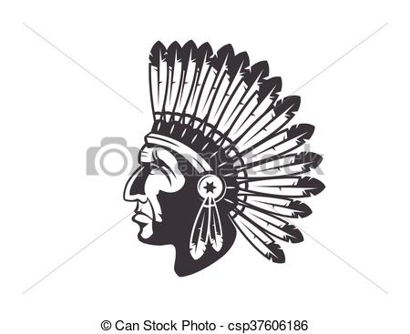 450x367 Native American Indian Chief Headdress. Indian Chief Mascot - Indian Headdress Sketch