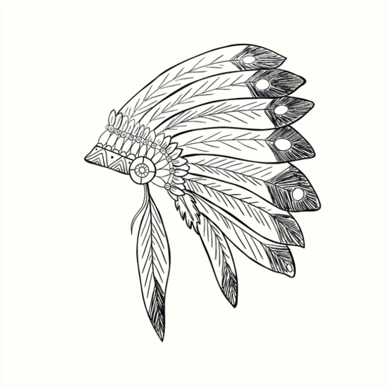 550x550 Native American Indian Headdress Illustration Art Prints By - Indian Headdress Sketch