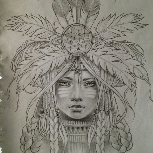 612x612 Drawn Woman Native American - Indian Headdress Sketch