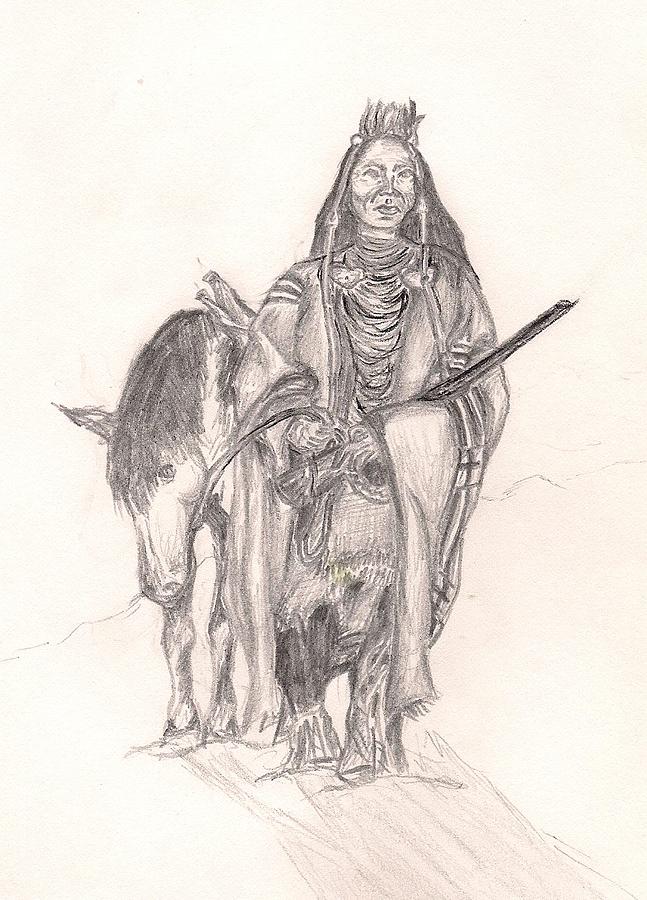 647x900 Indian And Horse Drawing By Laurie Pike - Indian Horse Sketch