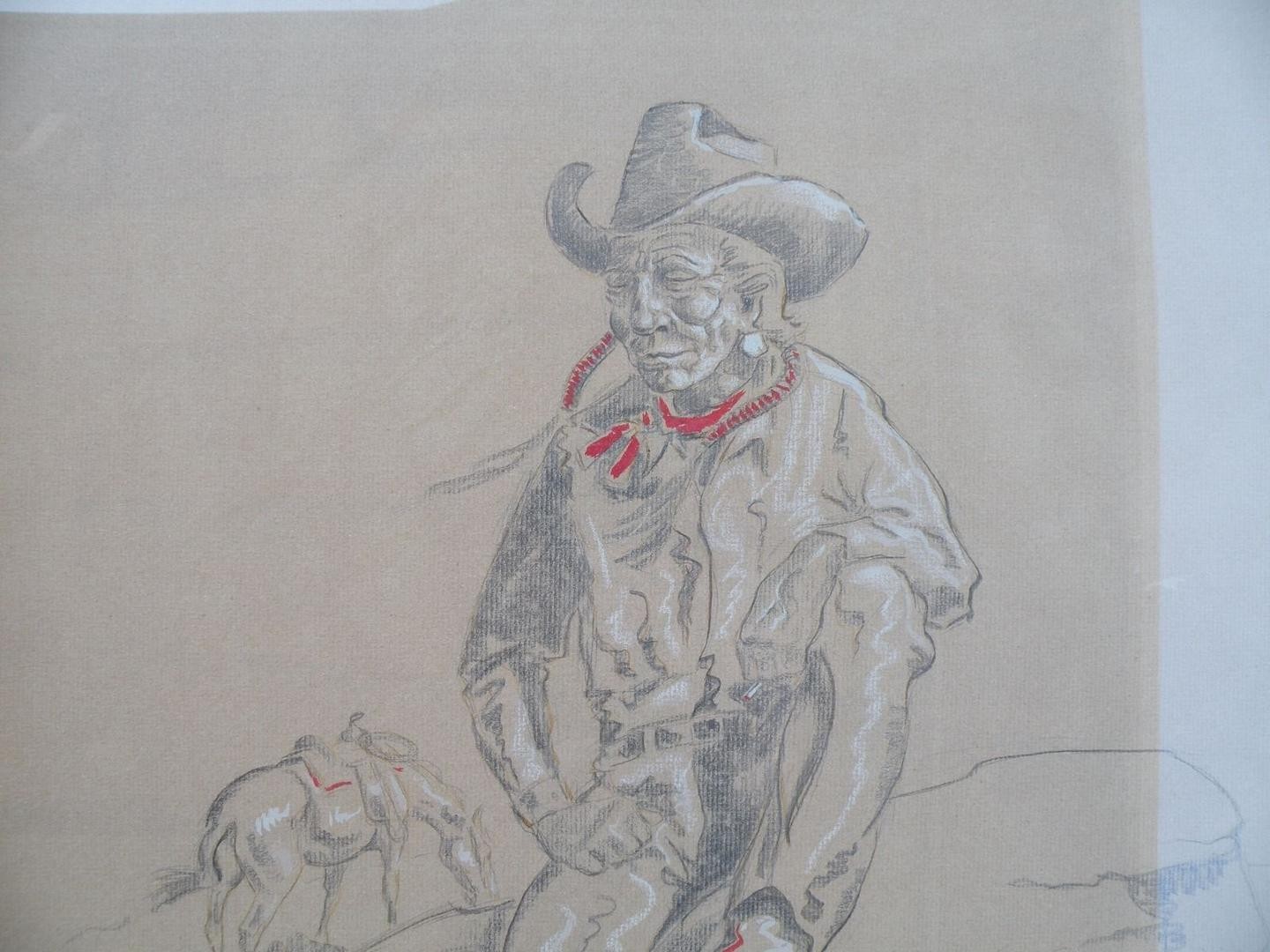 1440x1080 Indian And Horse Large Pencil Sketch Framed Signed By Ace Powell - Indian Horse Sketch