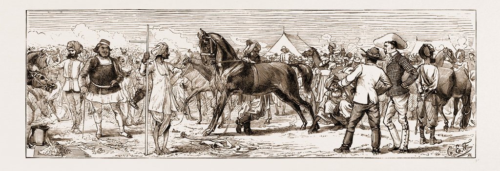 1024x351 At An Indian Horse Fair A Sketch At Muttra, 1883 Posters Amp Prints - Indian Horse Sketch