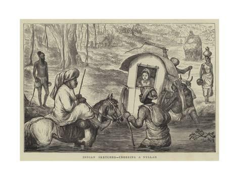473x355 Indian Sketches, Crossing A Nullah Giclee Print - Indian Sketches Art