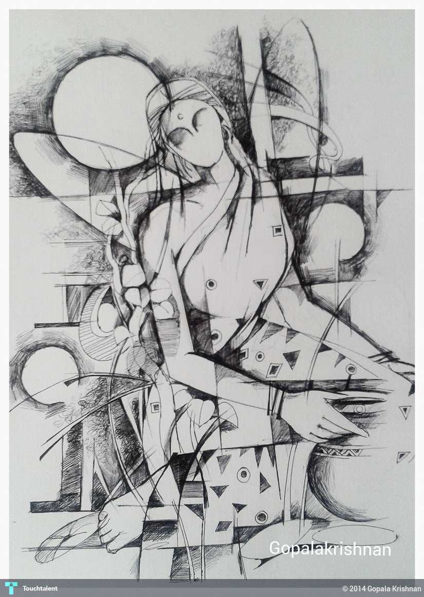 825x1161 Indian Women Abstract Art Touchtalent - Indian Sketches Art