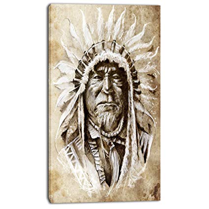 425x425 American Indian Head Tattoo Sketch - Indian Tattoo Sketch