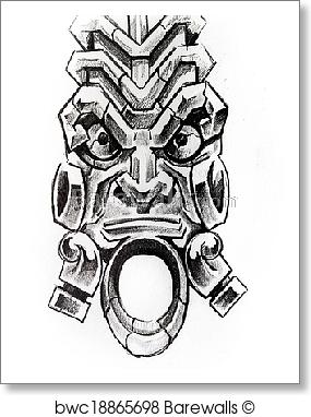 285x382 Art Print Of American Indian Totem, Sketch Of Tattoo Barewalls - Indian Tattoo Sketch