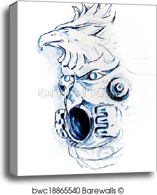 314x390 Canvas Print Of American Indian Totem, Sketch Of Tattoo - Indian Tattoo Sketch