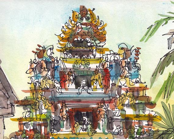 570x456 Sketch From India Travel Art Indian Temple Gate 8x10 Fine Etsy - Indian Temple Sketch