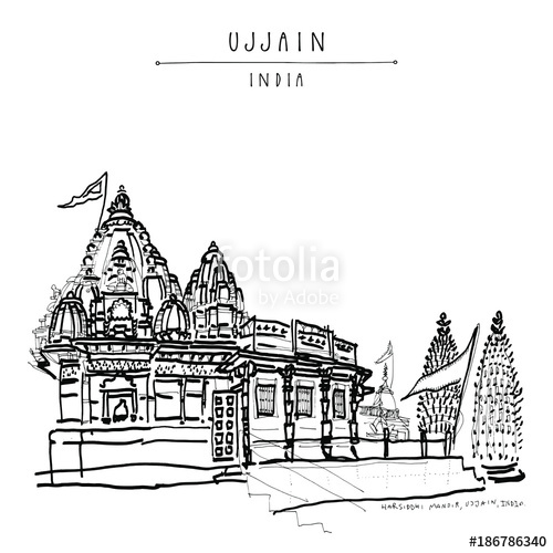 500x500 Harsiddhi Mandir (Hindu Temple) In Holy City Of Ujjain, Madhya - Indian Temple Sketch