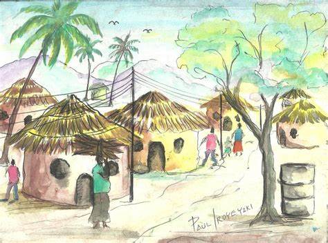 474x352 Indian Village Scene Drawing For Children. Simple Indian Village - Indian Village Sketch