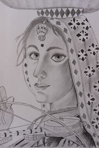 200x300 Indian Village Woman - Indian Village Sketch