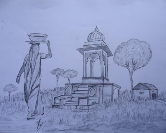 563x451 Pencil Sketches Amp Painting Indian Village - Indian Village Sketch