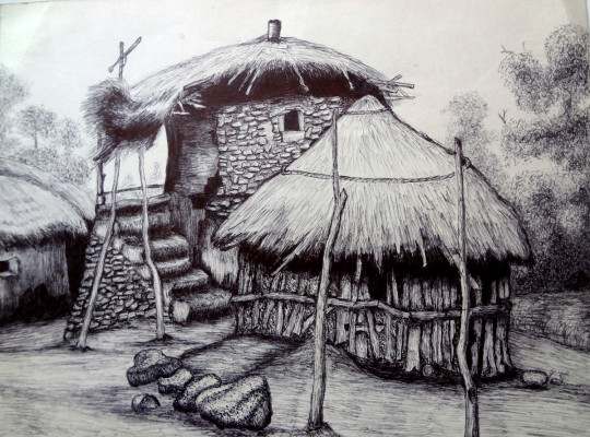 540x400 Sketch - Indian Village Sketch