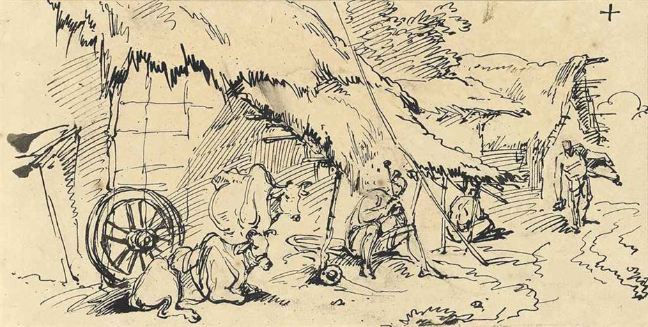 930x470 A Bengal Village Recto, And Studies Of A Tethered Cow Versoand - Indian Village Sketch