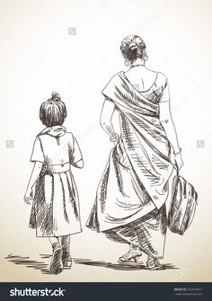 236x335 Sketch Of An Indian Village Woman.. Pencil Sketches - Indian Village Sketch