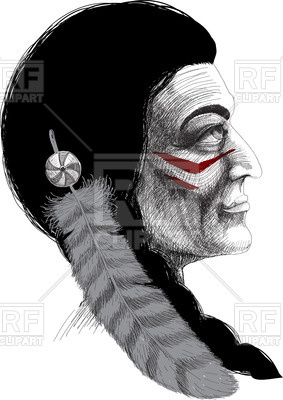 283x400 Portrait Of Tribal Chief Of American Indian Warrior With A Feather - Indian Warrior Sketch