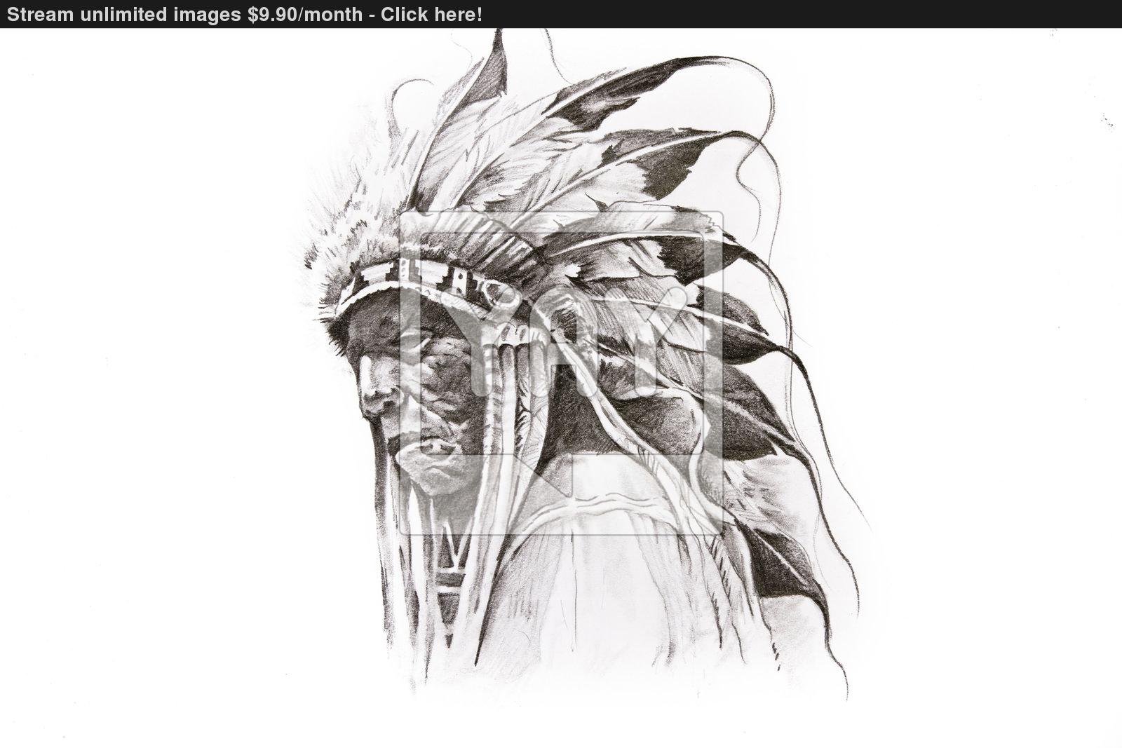 1600x1067 Tattoo Sketch Of Native American Indian Warrior, Hand Made Image - Indian Warrior Sketch