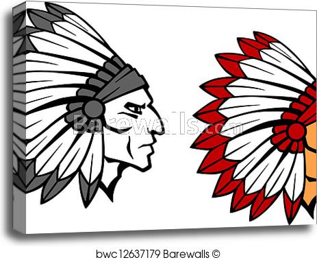 463x379 Canvas Print Of Brave Indian Warrior Mascot Barewalls Posters - Indian Warrior Sketch