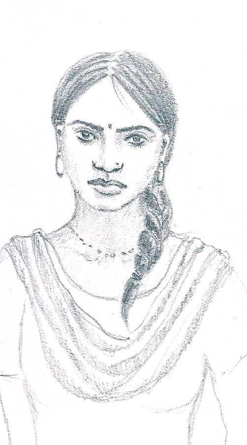 502x902 Indian Woman Travel Drawn - Indian Woman Sketch