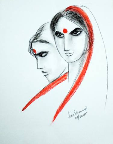 375x479 Indian Women Drawing By Asudhaker S Saatchi Art - Indian Woman Sketch