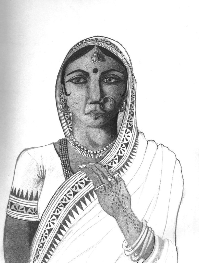 Indian Woman Sketch at PaintingValley.com | Explore collection of ...