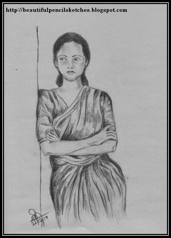 Indian Woman Sketch at PaintingValley.com | Explore collection of ...