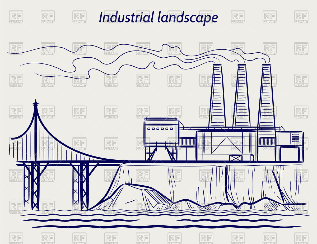 1200x923 Ball Pen Sketch Of Industrial Landscape Vector Image Vector - Industrial Sketch